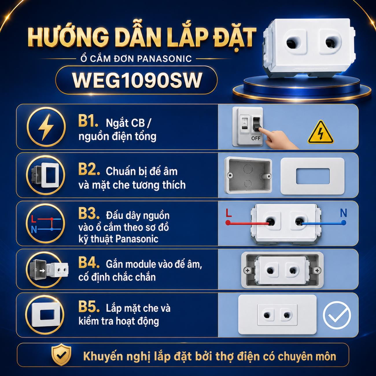 Ổ cắm đơn Panasonic WEG1090SW dùng cho phích cắm tròn 250VAC-16A